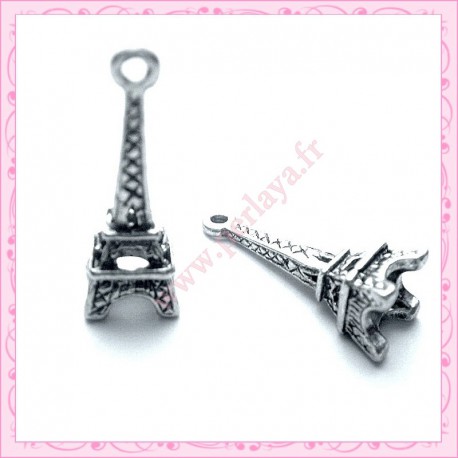 15 breloques Tour Eiffel 24mm en métal argentés