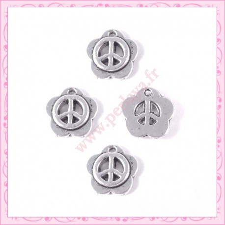 15 petites breloques fleur peace argentées