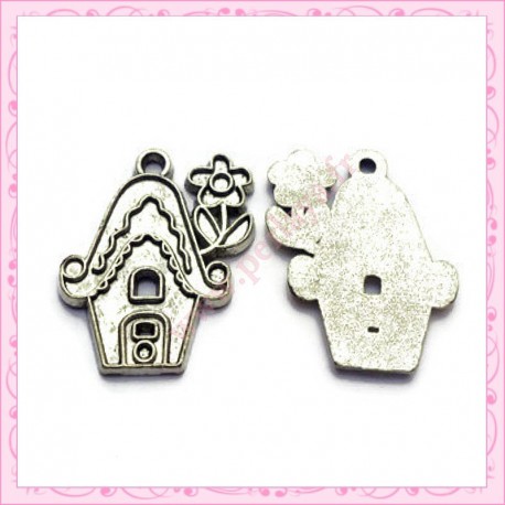 15 breloques maison argentées en métal 2.4cm