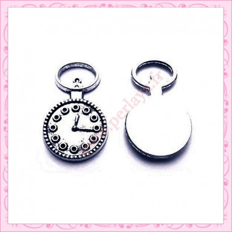  15 breloques horloge en métal argentées 2.5cm
