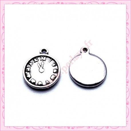  15 breloques horloge en métal argentées 2.2cm