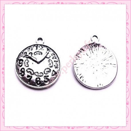  15 breloques horloge en métal argentées 2.2cm