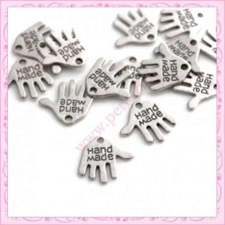  15 breloques mains "hand made" en métal argentées 1.2cm