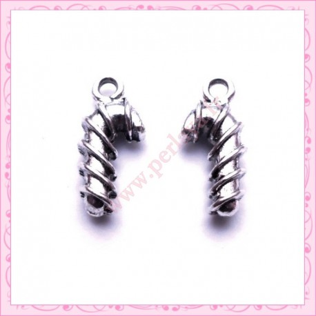  15 breloques sucre d'orge en métal argentées 1.8cm