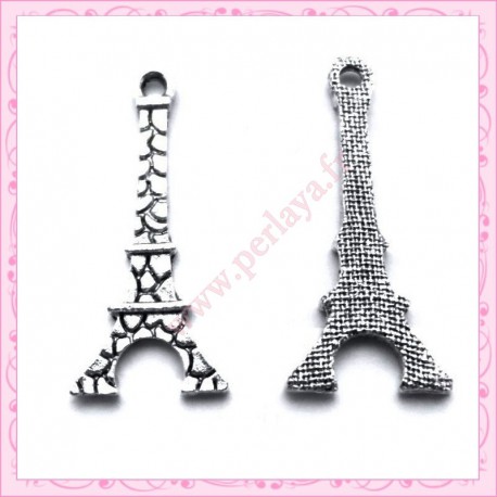  15 breloques tour eiffel en métal argentées 2.4cm