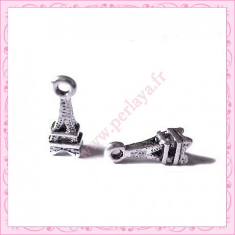  15 petites breloques Tour Eiffel en métal argentées 1.6cm