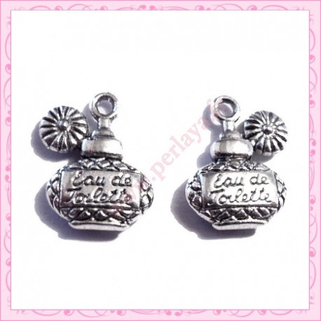 Lot de 15 breloques flacon de parfum en métal argentées 1.8cm