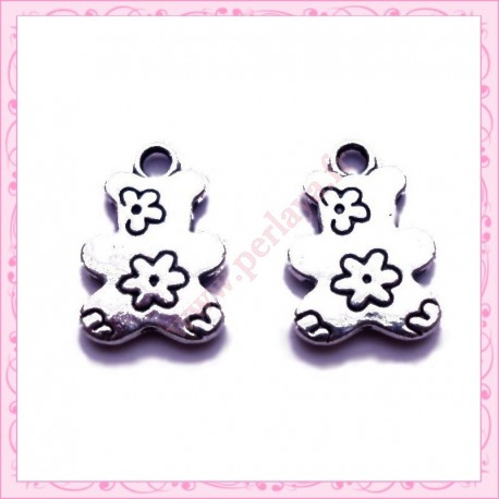  15 breloques ourson nounours en métal argentées 1.7cm