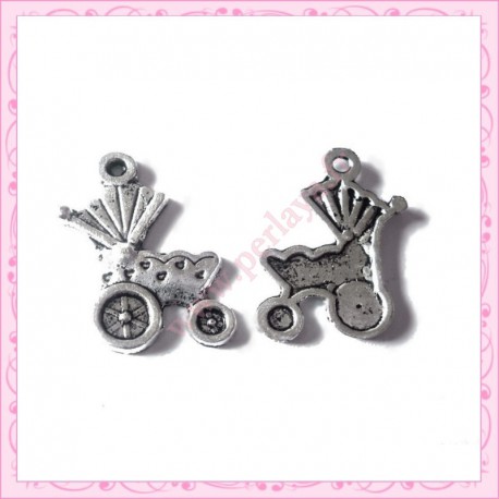  15 breloques poussettes métal argentées 1.9cm