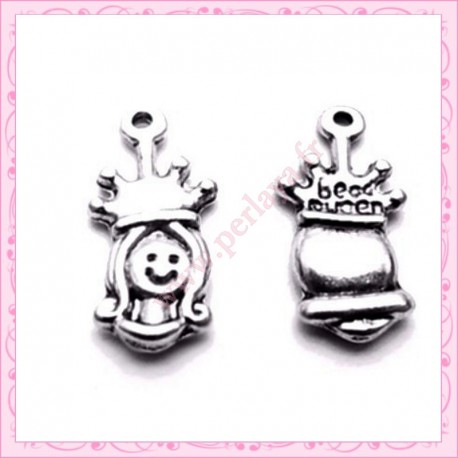  15 breloques princesse métal argentées 1.9cm