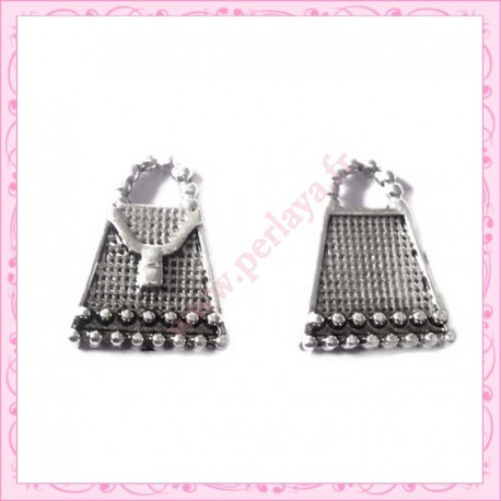  15 breloques sac à main en métal argentées 1.7cm