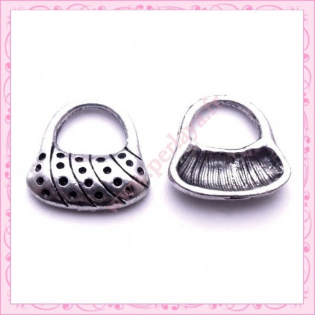  15 breloques sac à main en métal argentées 1.5cm