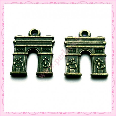  15 breloques Arc de Triomphe en métal bronze 1.8cm