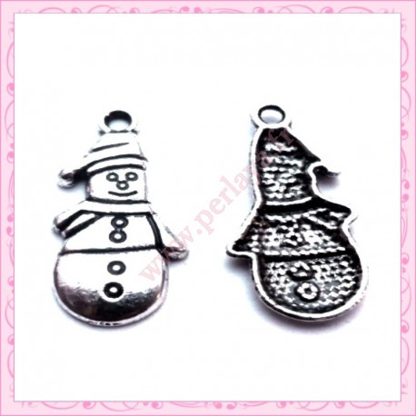  15 breloques bonhomme de neige en métal argentées 2.6cm