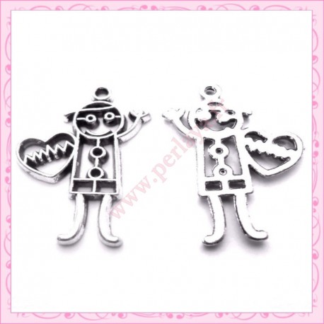  15 breloques bonhomme en métal argentées 2.9cm
