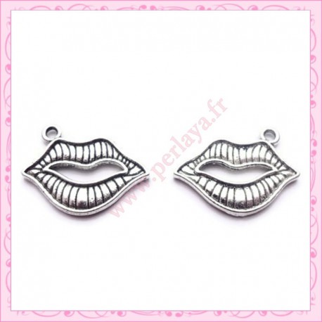  15 breloques bouche en métal argentées 2.4cm