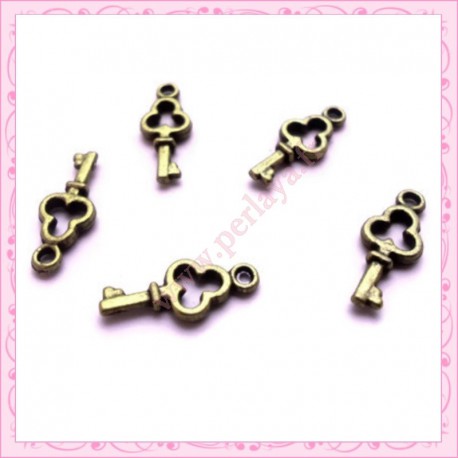  15 breloques clef en métal bronze 1.6cm