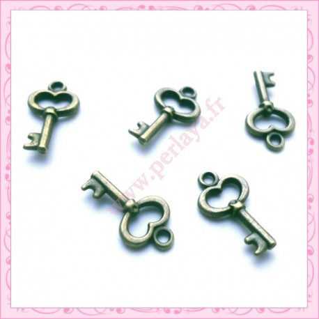  15 breloques clef en métal bronze 1.5cm