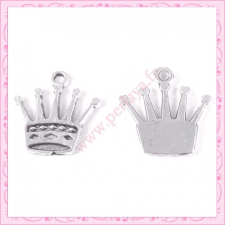  15 breloques couronne en métal argentées 2.5cm