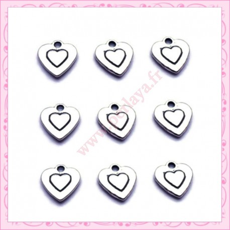 15 breloques coeurs en métal argentés 10mm