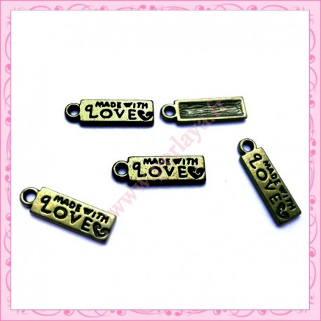 15 petites breloques bronze made with love
