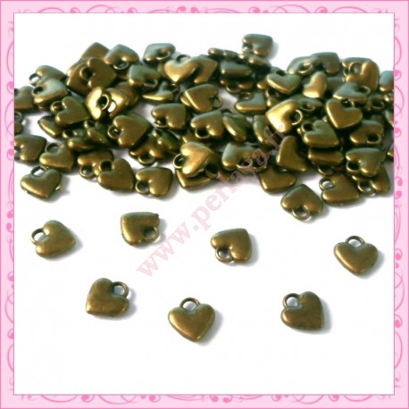 50 breloques coeurs bronze 7mm