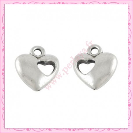  15 breloques coeur en métal argentées 1.3cm