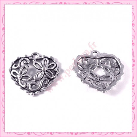  15 breloques coeur en métal argentées 2cm