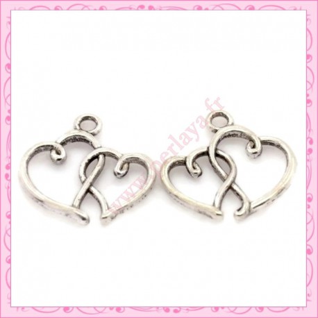  15 breloques coeur en métal argentées 2cm