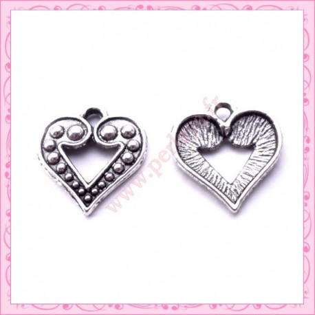  15 breloques coeur en métal argentées 1.7cm