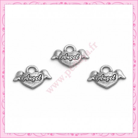  15 breloques coeur en métal argentées 2cm
