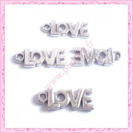  15 breloques LOVE en métal argentées 2.2cm