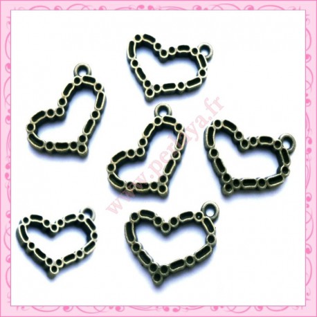  15 breloques coeur en métal bronze 1.9cm