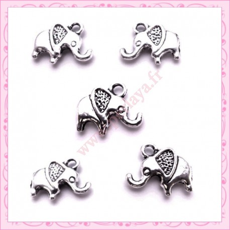  15 breloques éléphant en métal argentées 1.4cm