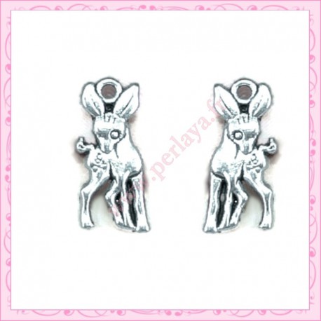  15 breloques biche en métal argentées 2cm