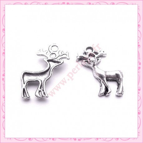  15 breloques cerf en métal argentées 2.7cm