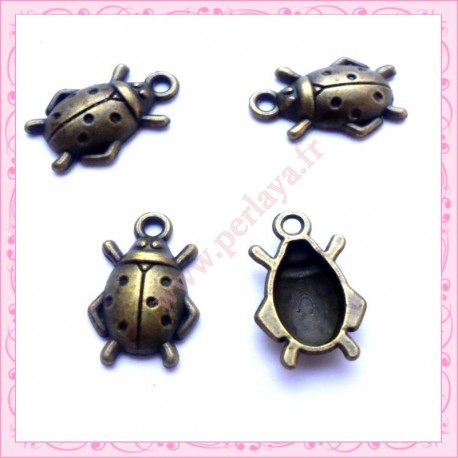  15 breloques coccinelles en métal bronze 1.8cm