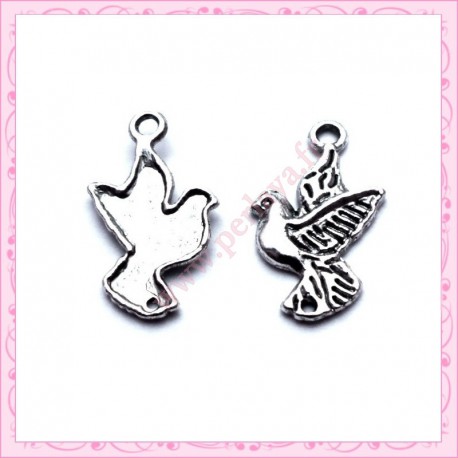  15 breloques oiseau colombe en métal argentées 2.3cm