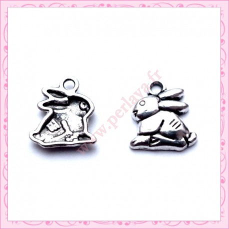  15 breloques lapin en métal argentées 1.5cm