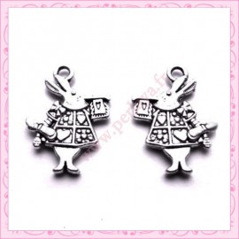  15 breloques lapin en métal argentées 2cm