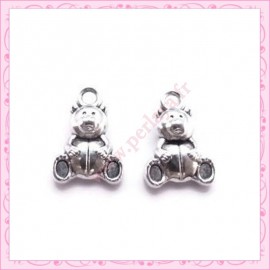 15 breloques ourson nounours en métal argentées 1.6cm