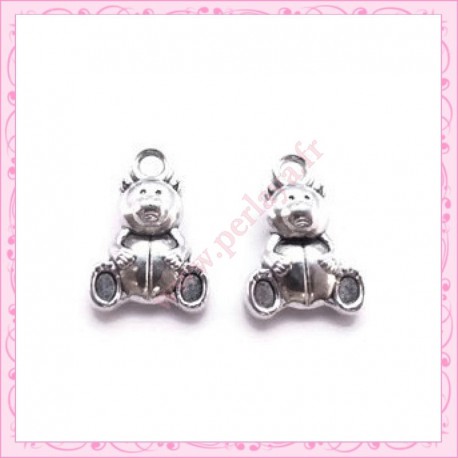  15 breloques ourson nounours en métal argentées 1.6cm
