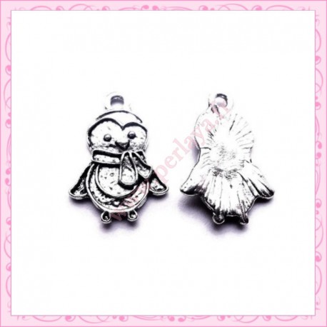  15 breloques pingouin en métal argentées 2.2cm