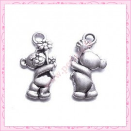  15 breloques ourson nounours en métal argentées 1.8cm