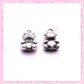  15 breloques ourson nounours en métal argentées 1.1cm
