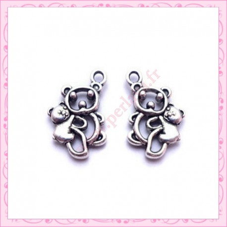  15 breloques ourson nounours en métal argentées 1.9cm
