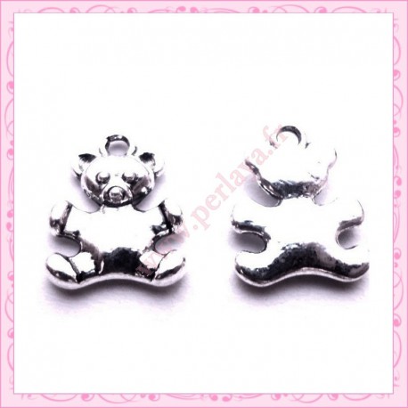 15 breloques ourson nounours en métal argentées 1.6cm