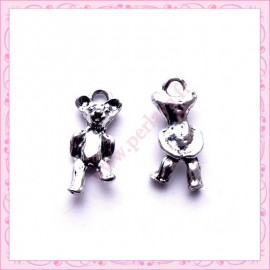  15 breloques ourson nounours en métal argentées 1.9cm