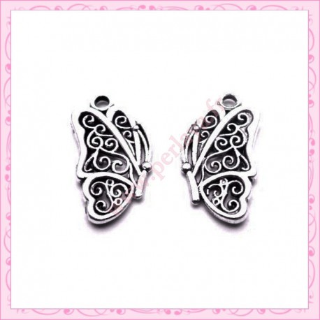  15 breloques papillon en métal argentées 2.2cm