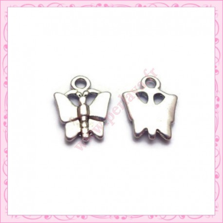  15 breloques papillon en métal argentées 1.5cm